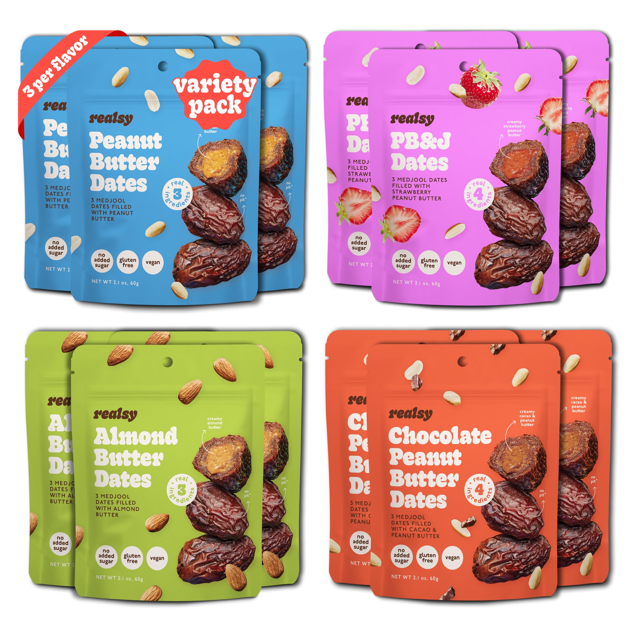 Variety Pack of Nut Butter-Filled Dates | Snack Packs
