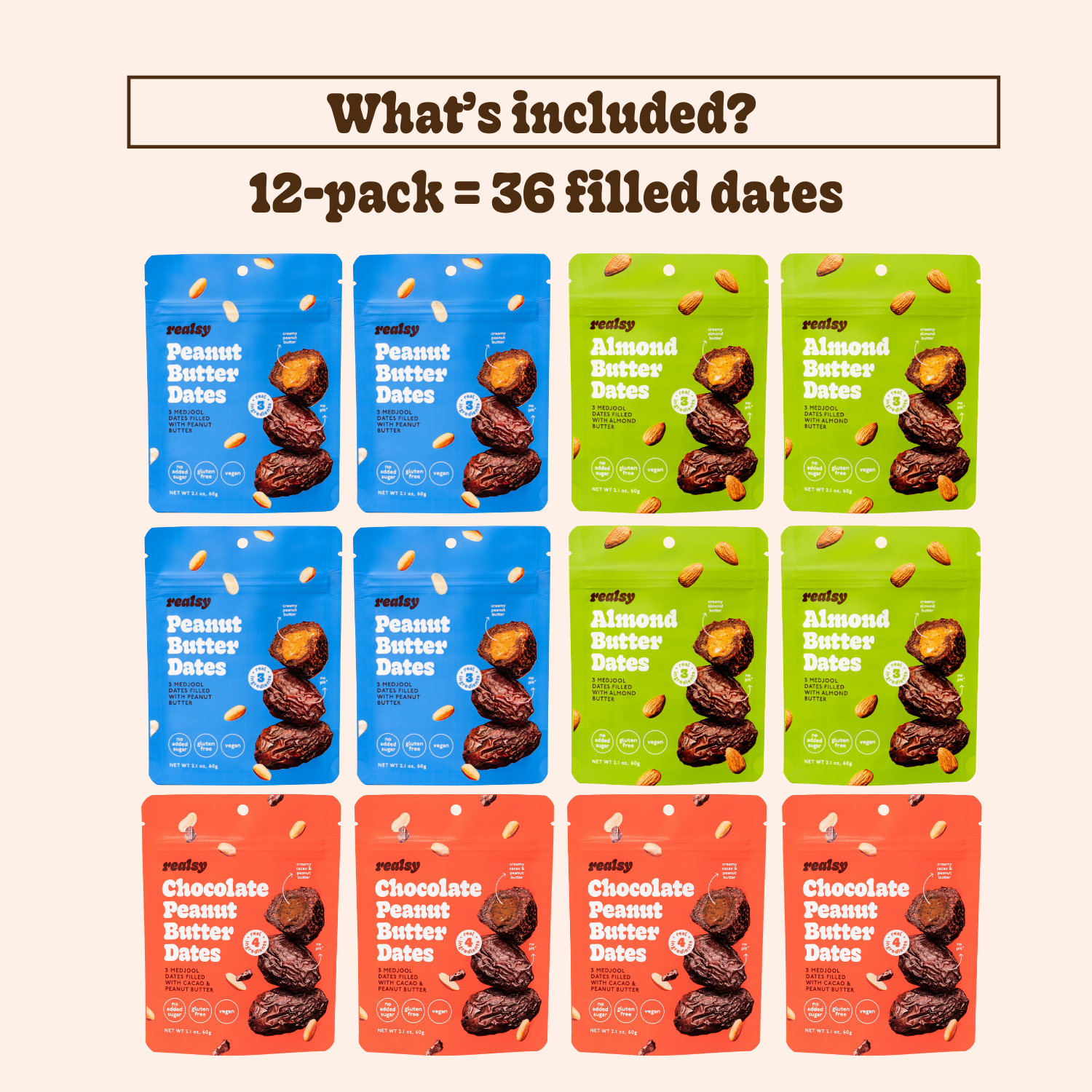 Variety Pack Nut Butter Dates | Snack Packs