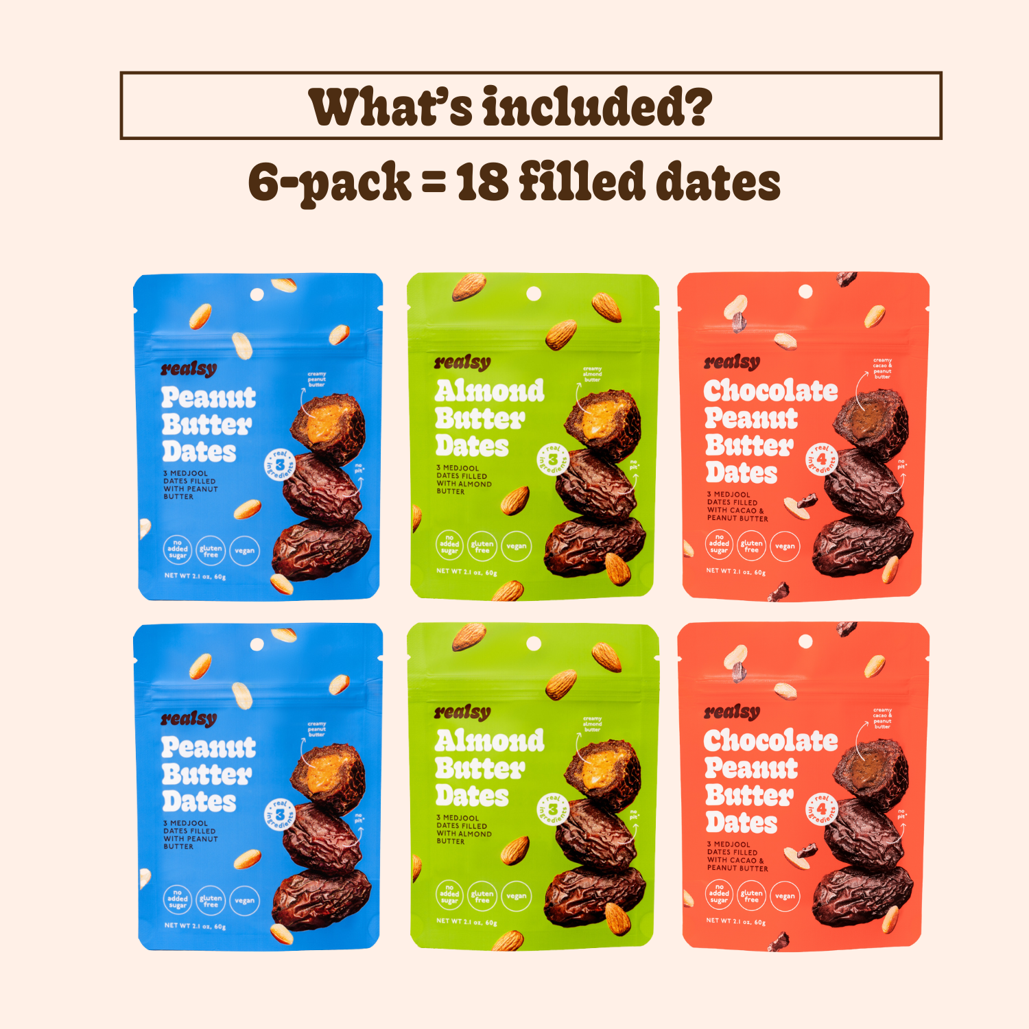 Variety Pack Nut Butter Dates | Snack Packs